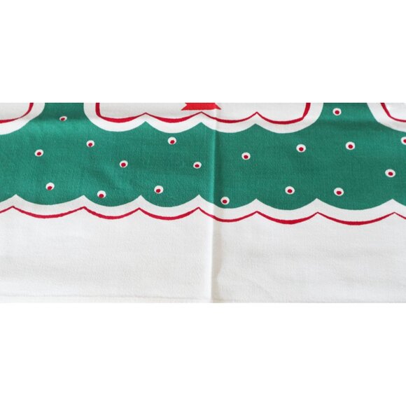 Vintage 1950s Floral Tablecloth MCM Cotton Blend Green & Red With Scallope - Picture 4 of 5